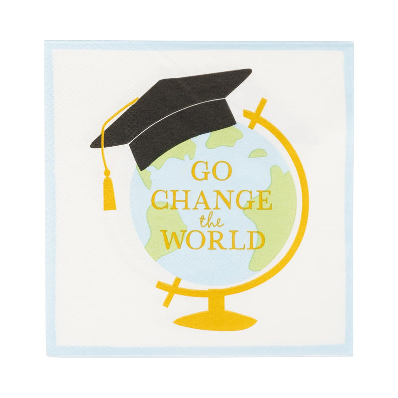 Go Change the World Paper Napkins, 18ct | Travel Themed Graduation Party Napkins, High School Grad Party Napkins, Congrats Graduate