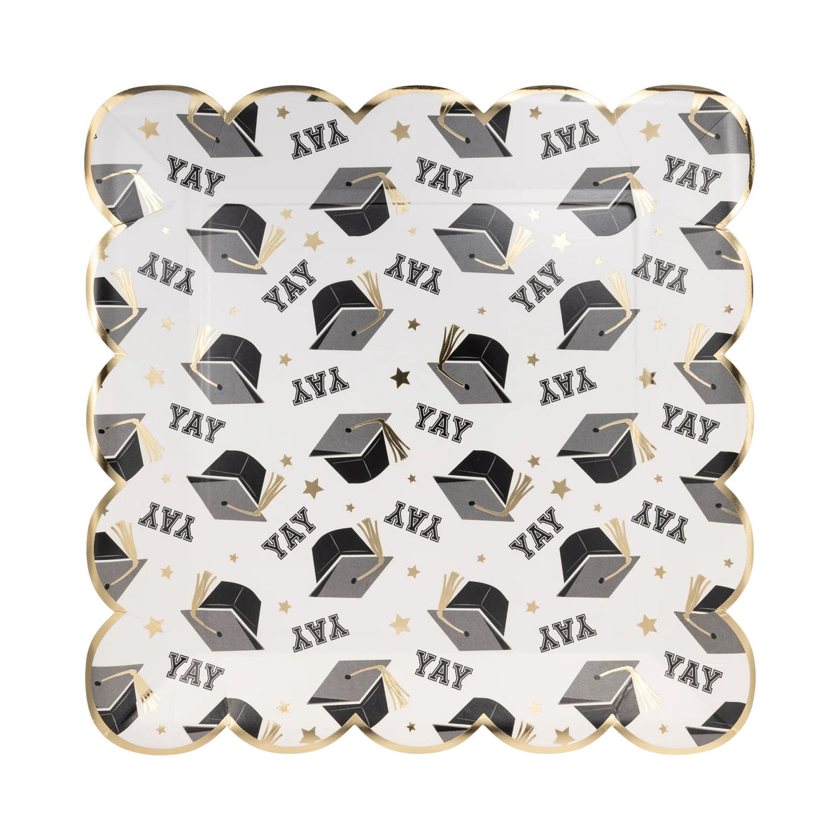 Square Yay Graduation Cap Pattern Plate, 8ct | Graduation Party, Graduation Paper Plates, Grad Party Decor, Graduation Decor, College Grad
