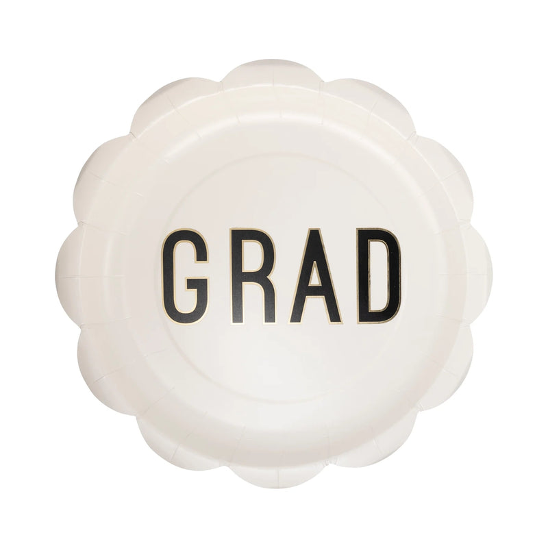 White Grad Paper Plate, 8ct | Graduation Party, Graduation Paper Plates, Grad Party Decor, Graduation Decor, Scalloped Paper Plate