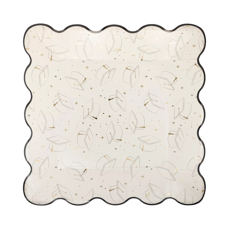 Graduation Cap Pattern 11" Plate, 8ct | Graduation Party, Graduation Paper Plates, Grad Party Decor, Graduation Decor, Scalloped Paper Plate