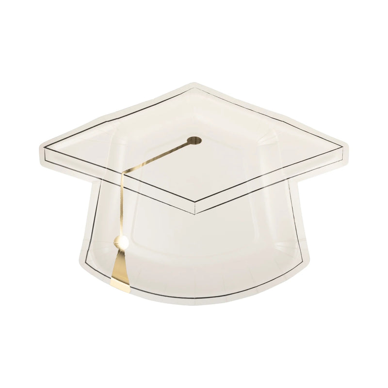White Grad Cap Shaped Plate, 8ct | Graduation Party, Graduation Paper Plates, Grad Party Decor, Graduation Decor, Scalloped Paper Plate