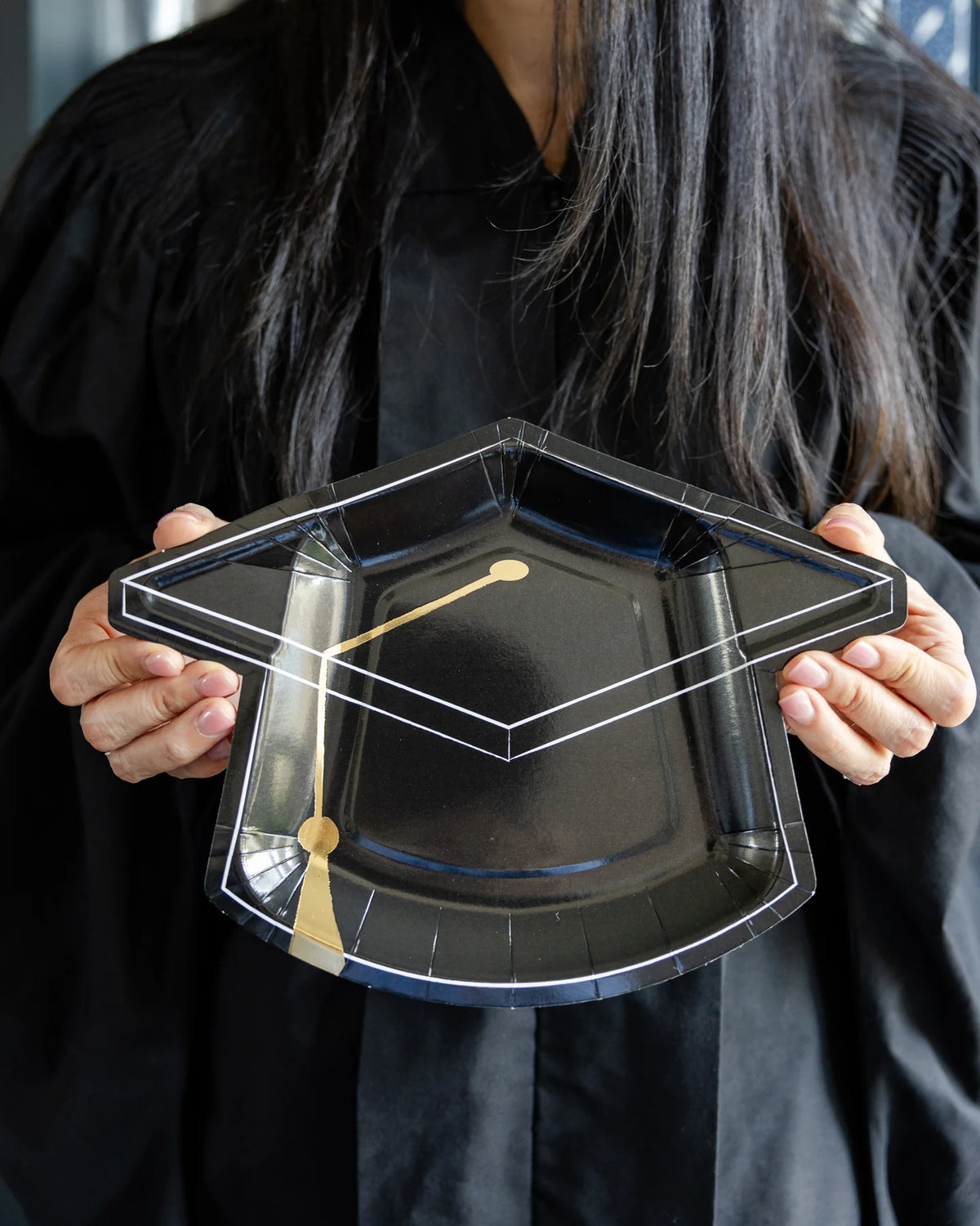 Black Graduation Cap Shaped Plates