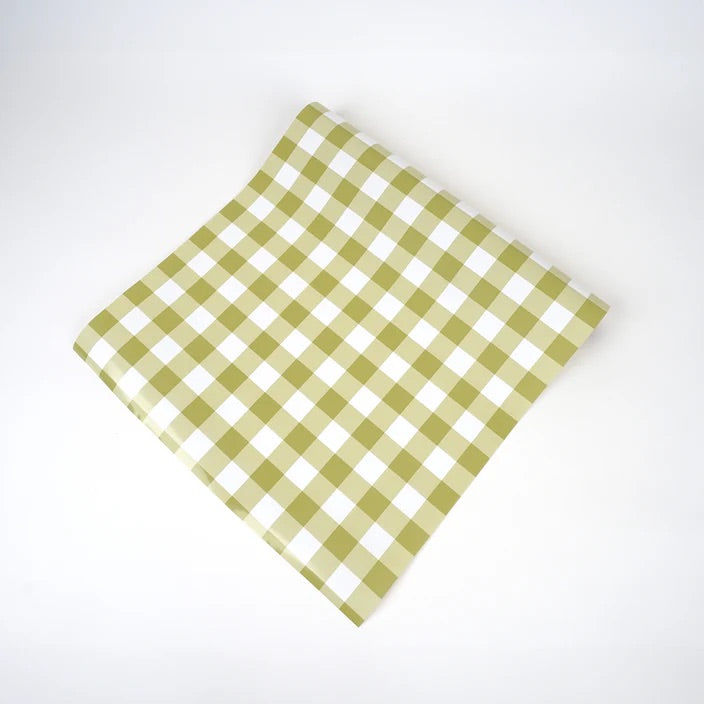 Olive Gingham Paper Table Runner