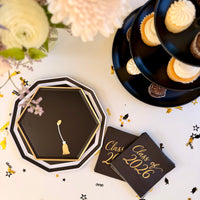 Black and White Decagon Graduation Dinner Plates