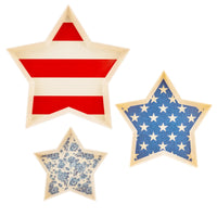 Hamptons Star Shaped Bamboo Reusable Tray Set | July Fourth Tray, 4th of July Serving Platter, Red White and Blue Trays, Independence Day,