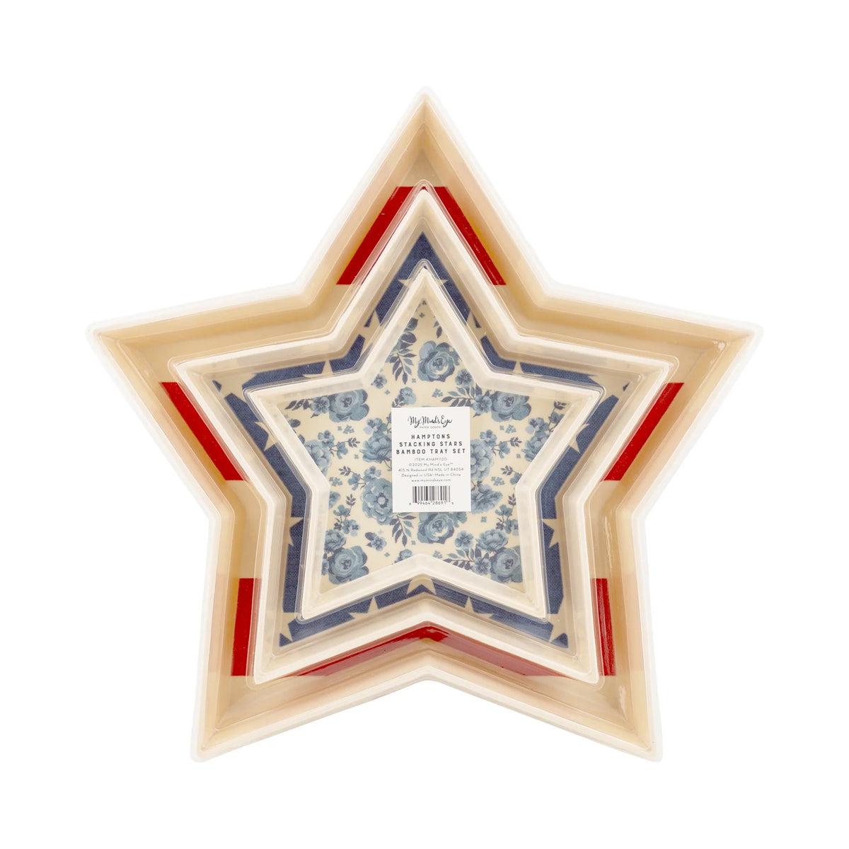 Hamptons Star Shaped Bamboo Reusable Tray Set | July Fourth Tray, 4th of July Serving Platter, Red White and Blue Trays, Independence Day,