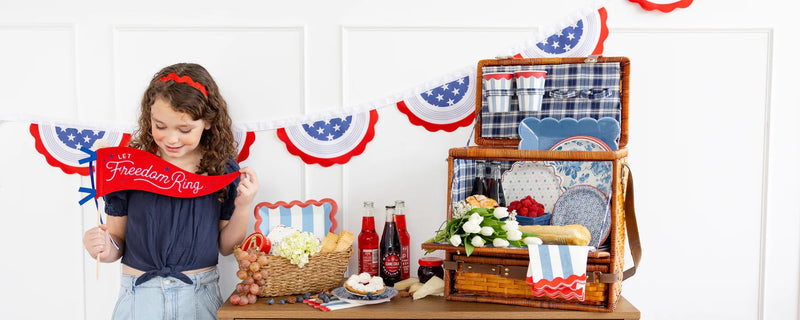Hamptons Stripes 9" Ric Rac Trim Paper Plate, 8ct | Patriotic Plates, July 4th Paper Plates, 4th of July Party Supplies, USA Plates