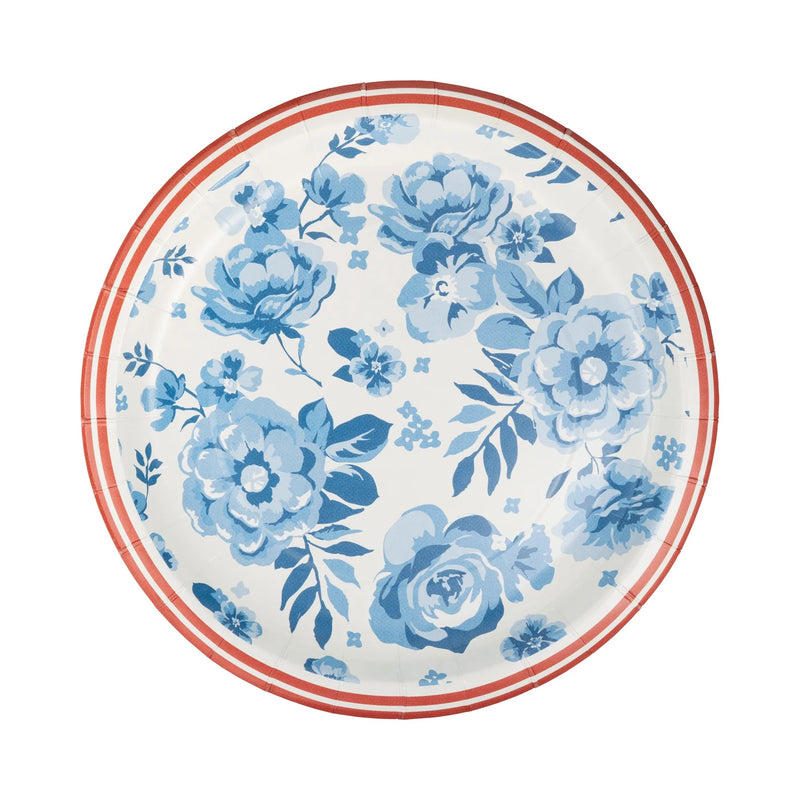 Hamptons Floral 10" Round Paper Plate, 8ct | Patriotic Plates, July 4th Paper Plates, 4th of July Party Supplies, Blue Paper Plates