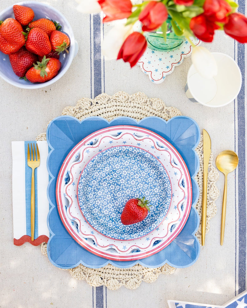 Hamptons Blue Large Scallop 11" Paper Plate, 8ct | Patriotic Plates, July 4th Paper Plates, Boy Baby Shower Plates, Something Blue Plates