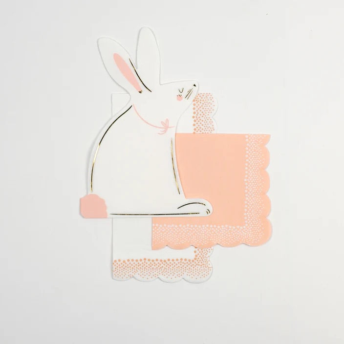 Set of bunny-shaped napkins arranged neatly for serving at an Easter gathering.
