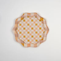 Set of Harmony Dinner Plates stacked with coordinating pastel checkered and plaid plates, creating a layered, elegant look for parties, picnics, and holiday gatherings.