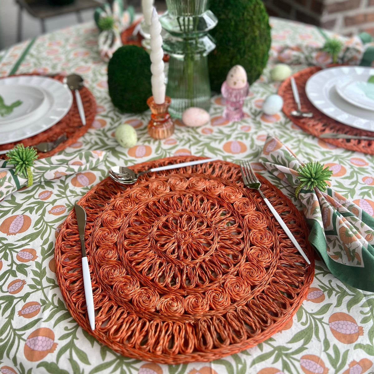 Orange Woven Round Placemat - perfect for a Spring or Easter Table