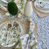 Easter plates shaped like oval eggs with different blue and green designs - perfect for Spring Table