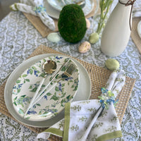 Easter plates shaped like oval eggs with different blue and green designs - perfect for Spring Table