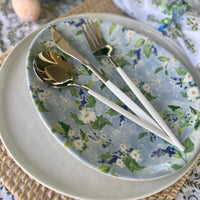 Easter plates shaped like oval eggs with different blue and green designs - perfect for Spring Table