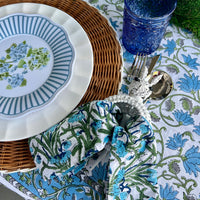 Blue and Green floral cotton napkins that are perfect for a Spring or Summer table