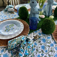 Blue and Green floral cotton napkins that are perfect for a Spring or Summer table
