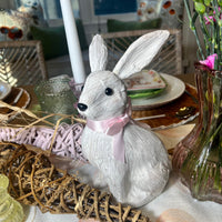White sitting Easter Bunny decoration - perfect for a Spring table or Easter tablescape.