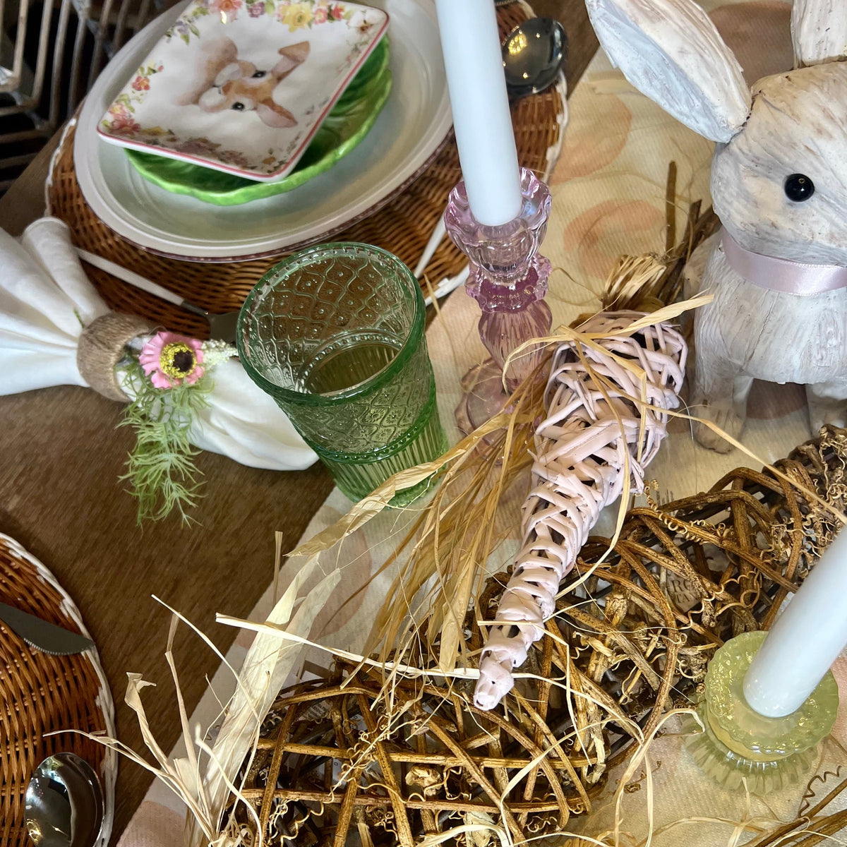 Light pink Easter Carrot Decoration with a rustic straw bow
