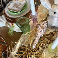 Light pink Easter Carrot Decoration with a rustic straw bow