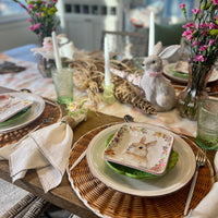 White linen napkins with tan stitched border - set of 4
