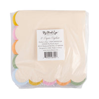 Back view of the packaged Happy Mother’s Day napkins, showing the scalloped pastel trim and soft cream-colored background through the clear plastic wrapping.