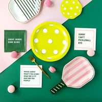 Add flair to your pickleball party ideas with our pink paddle plates. Perfect for stylish country club theme parties.