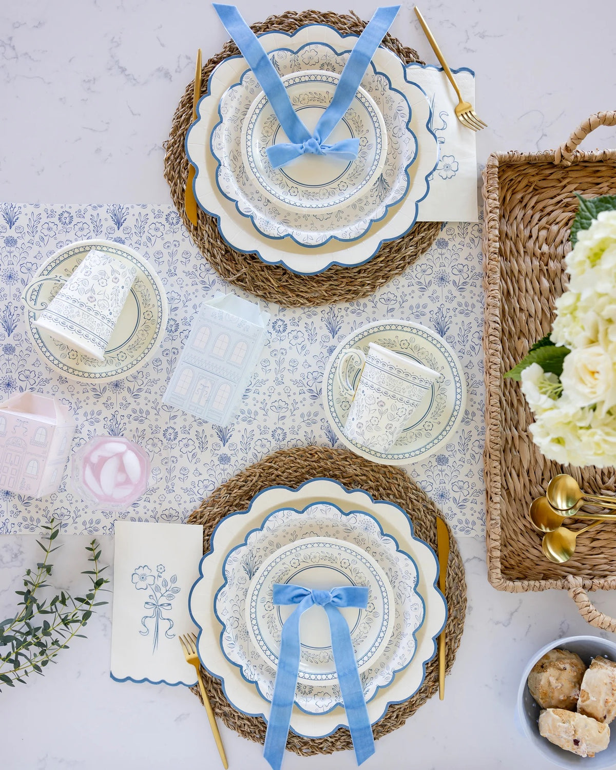 Pembroke Blue Floral Paper Table Runner | Tea Party Table Runner,  Bridgerton Bridal Shower, Garden Tea Party Decor, Tea Party Table Cloth