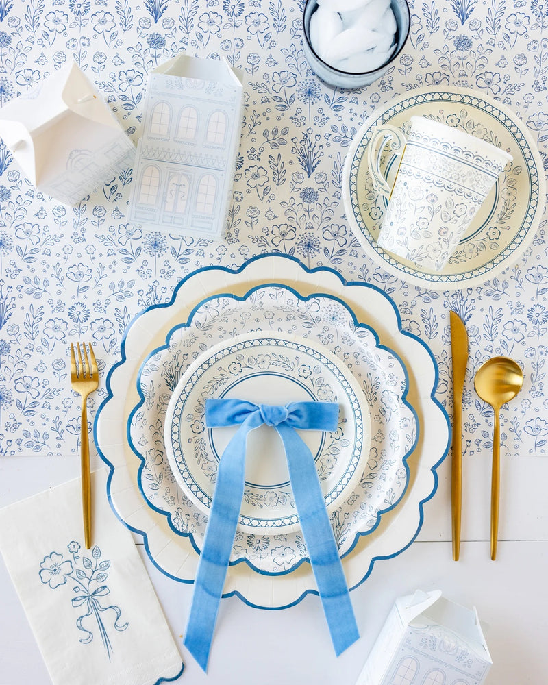 Pembroke Blue Floral Paper Table Runner | Tea Party Table Runner,  Bridgerton Bridal Shower, Garden Tea Party Decor, Tea Party Table Cloth