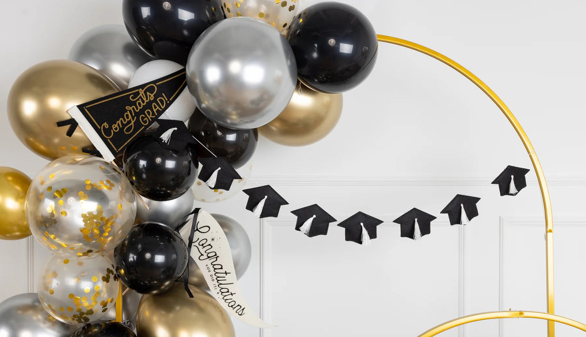 Black Congrats Grad Felt Pennant Flag | Graduation Flag, Graduation Party, Graduation Centerpiece, Grad Party Decor, Graduation Photo Prop