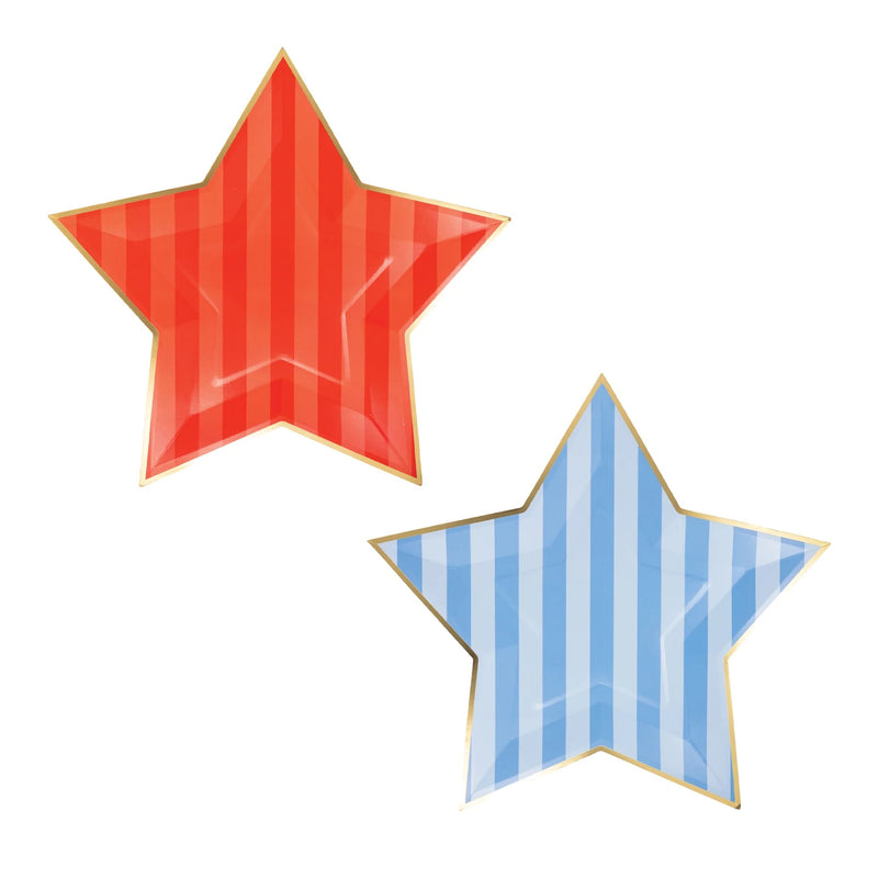Striped Star Shaped Paper Plates, 8ct | Patriotic Plates, July 4th Paper Plates, 4th of July Party Supplies, Paper Dinner Plates, Patriotic