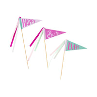 Pink Birthday Pennant Cake Toppers, 3ct | First Birthday Party Decor, Happy Birthday Cake Decor, Girls Birthday Party, Photo Booth Prop