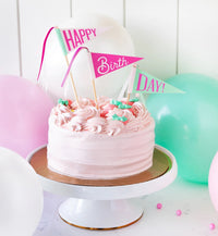 Pink Birthday Pennant Cake Toppers, 3ct | First Birthday Party Decor, Happy Birthday Cake Decor, Girls Birthday Party, Photo Booth Prop