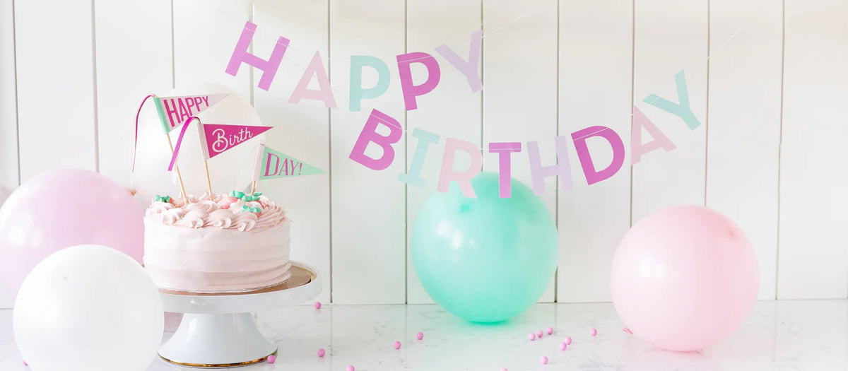 Pink Birthday Pennant Cake Toppers, 3ct | First Birthday Party Decor, Happy Birthday Cake Decor, Girls Birthday Party, Photo Booth Prop