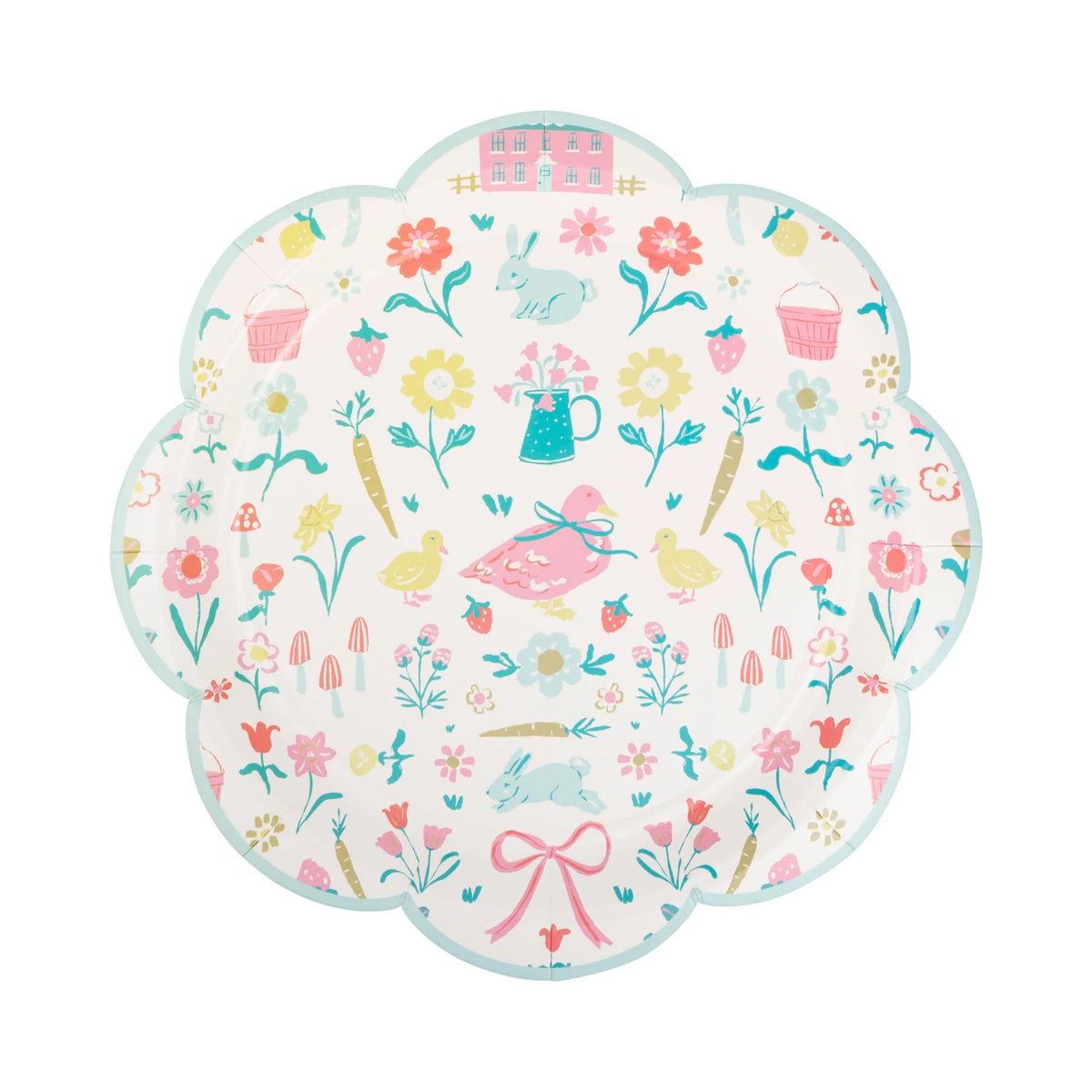 Springtime Cottage Pattern Plate featuring delicate floral prints and soft pastel hues, perfect for spring gatherings.