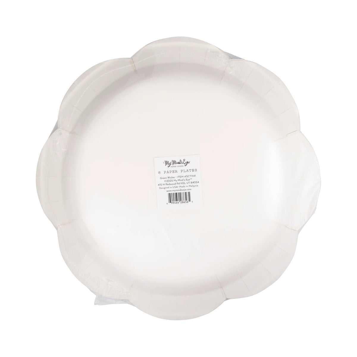 Back of Green Wicker Paper Plates showing eco-friendly, disposable design.
