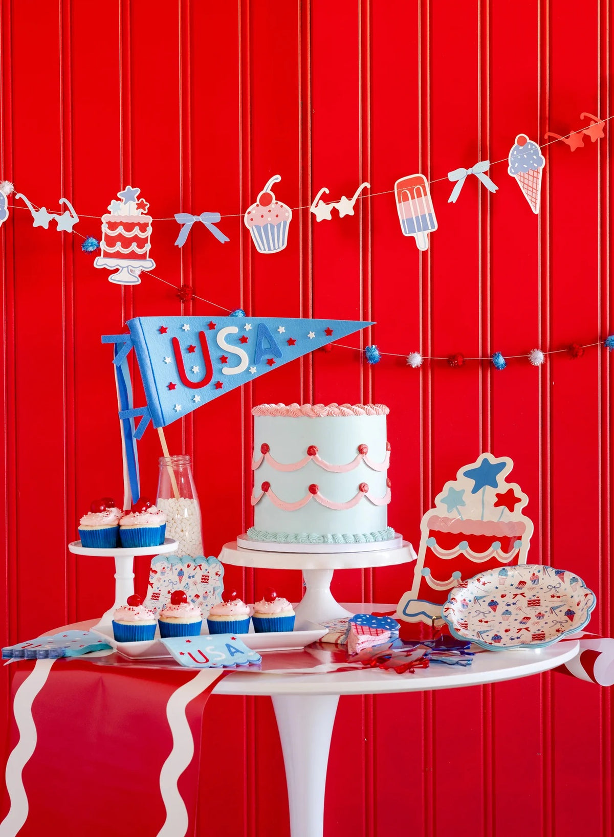 Summertime Felt Pennant Banner | July 4th Pennant, 4th of July Party Pennant, 4th of July Party Decor, Party Wand, Independence Day Decor