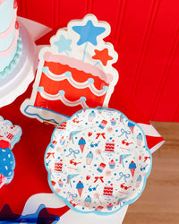 Summer Treats 9" Plate, 8ct | Patriotic Plates, July 4th Paper Plates, 4th of July Party Supplies, Blue Paper Plates, Ice Cream Party Plates