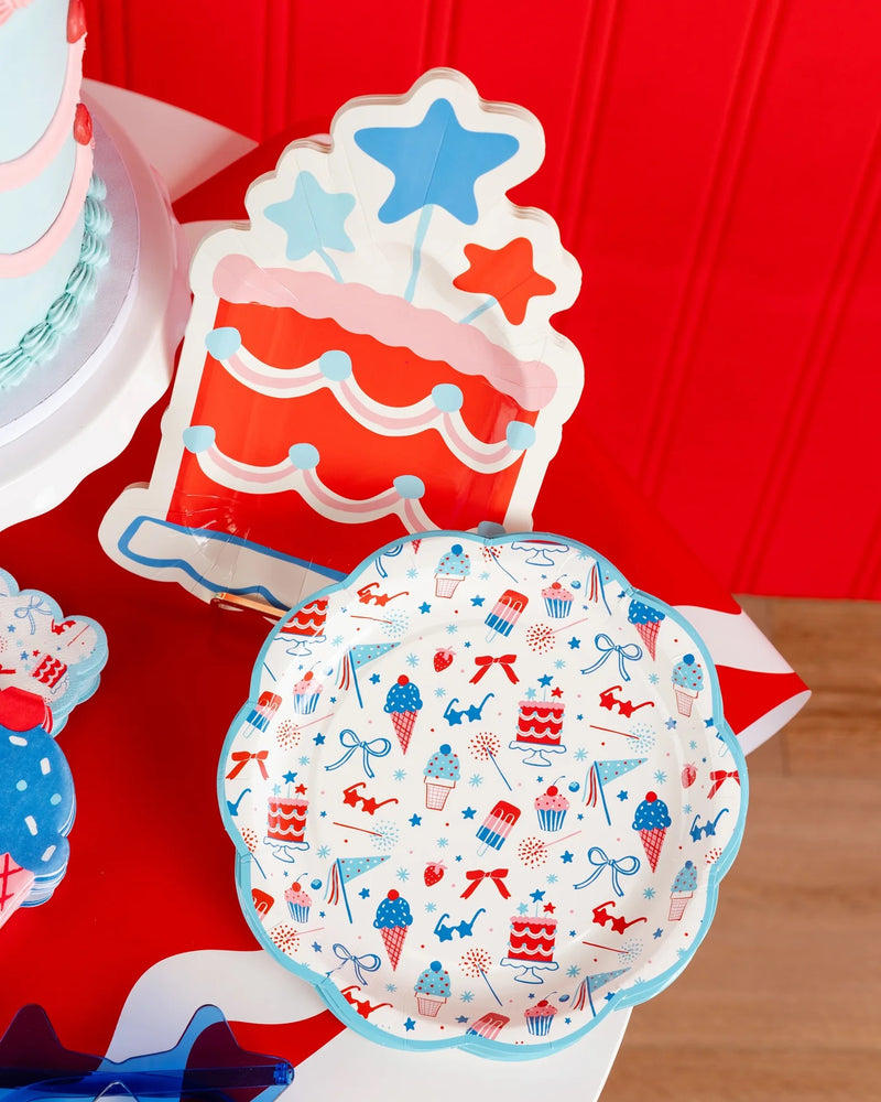 Summer Treats 9" Plate, 8ct | Patriotic Plates, July 4th Paper Plates, 4th of July Party Supplies, Blue Paper Plates, Ice Cream Party Plates