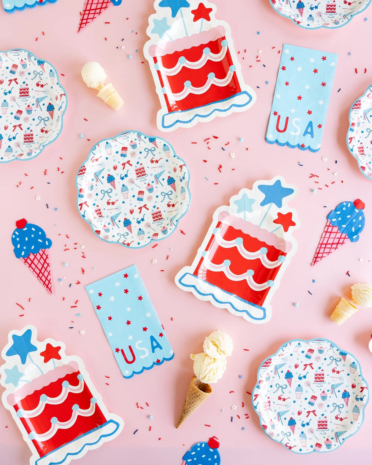 Summer Treats 9" Plate, 8ct | Patriotic Plates, July 4th Paper Plates, 4th of July Party Supplies, Blue Paper Plates, Ice Cream Party Plates