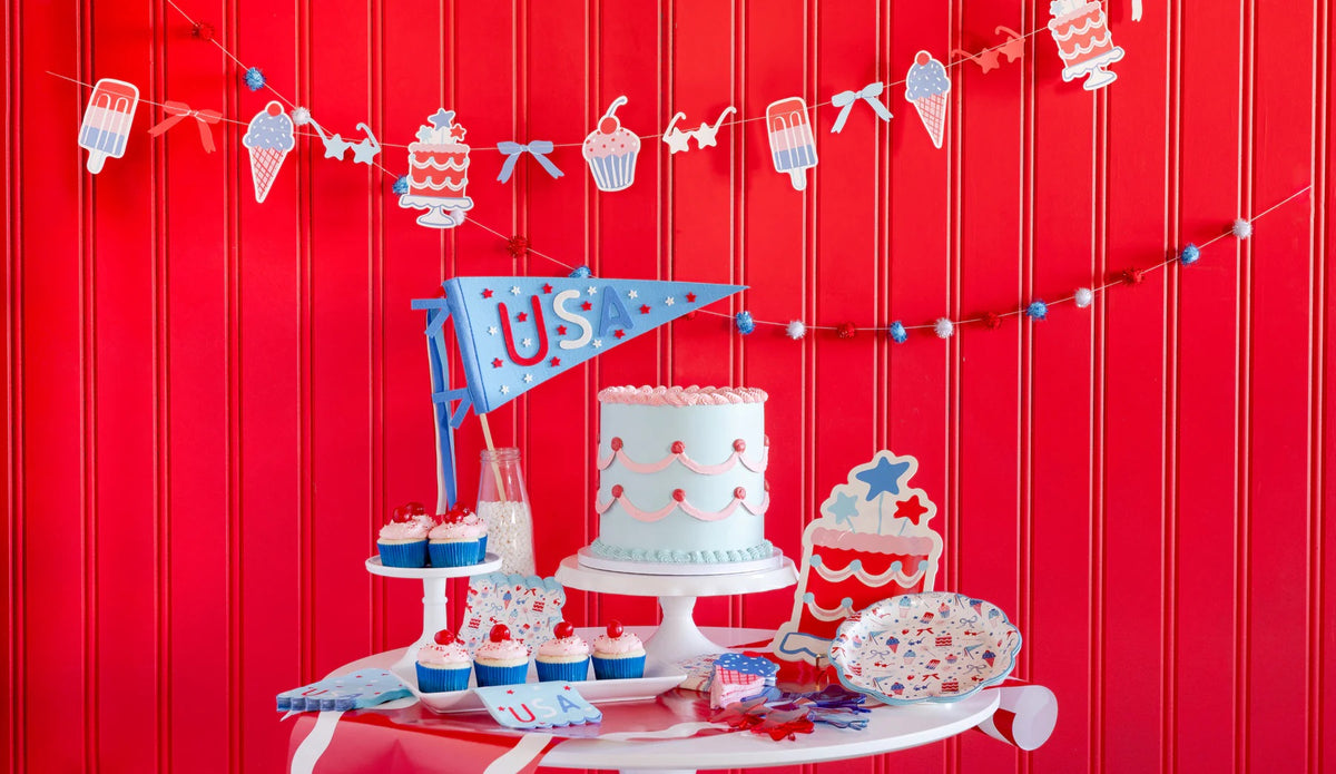 Summer Treats 9" Plate, 8ct | Patriotic Plates, July 4th Paper Plates, 4th of July Party Supplies, Blue Paper Plates, Ice Cream Party Plates