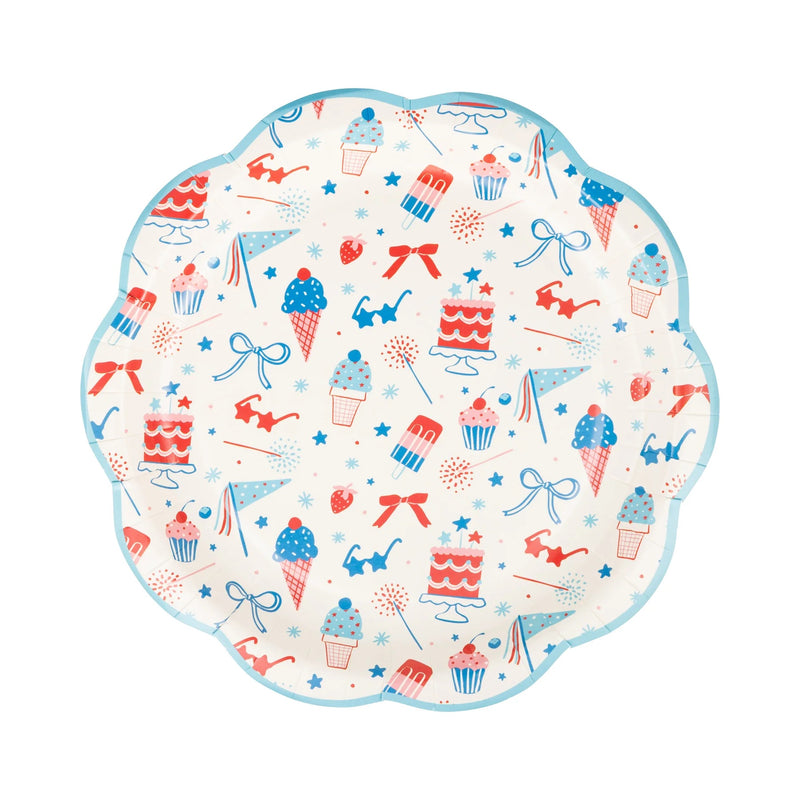 Summer Treats 9" Plate, 8ct | Patriotic Plates, July 4th Paper Plates, 4th of July Party Supplies, Blue Paper Plates, Ice Cream Party Plates