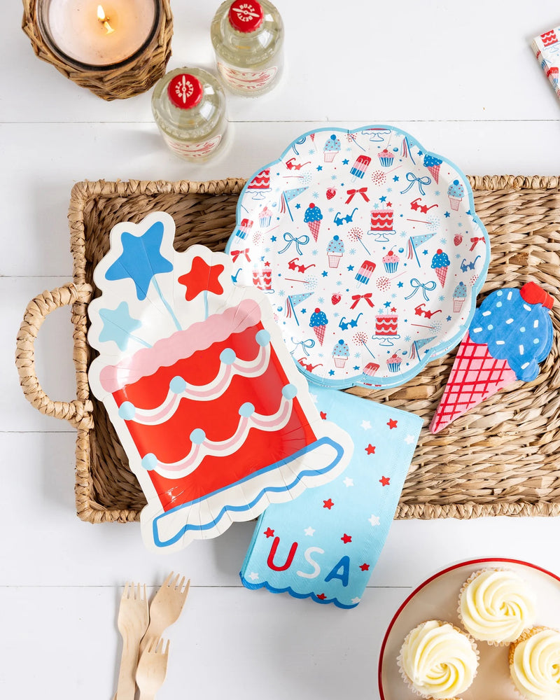 Summer Cake Shaped 11" Paper Plate, 8ct | Patriotic Plates, July 4th Paper Plates, First Birthday, One Little Firecracker, Birthday Plates