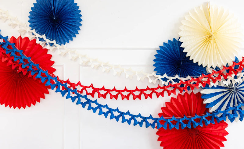 Red, White, and Blue Star Tissue Garland Set | 4th of July Banner, Patriotic Banner, Summer Birthday Party, 4th of July Party Decor