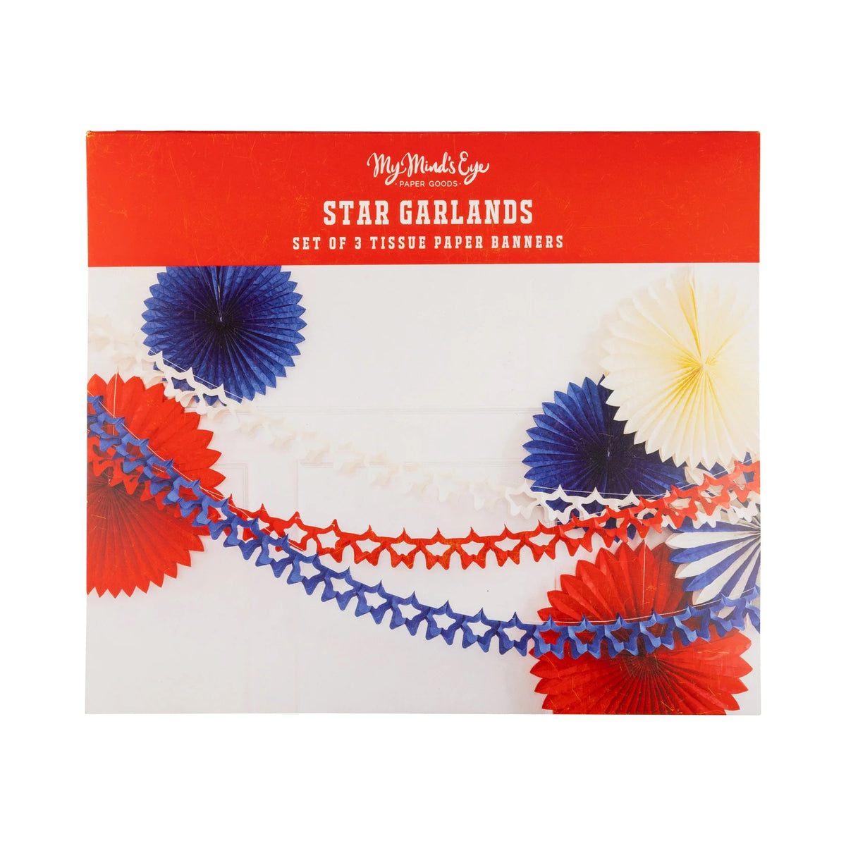 Red, White, and Blue Star Tissue Garland Set | 4th of July Banner, Patriotic Banner, Summer Birthday Party, 4th of July Party Decor