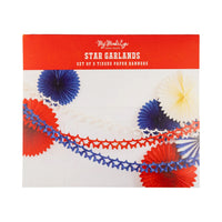 Red, White, and Blue Star Tissue Garland Set | 4th of July Banner, Patriotic Banner, Summer Birthday Party, 4th of July Party Decor