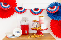 Red White and Blue Fan Paper Bunting Banner | 4th of July Banner, Patriotic Garland, Summer Birthday Party, 4th of July Party Decor, Photo