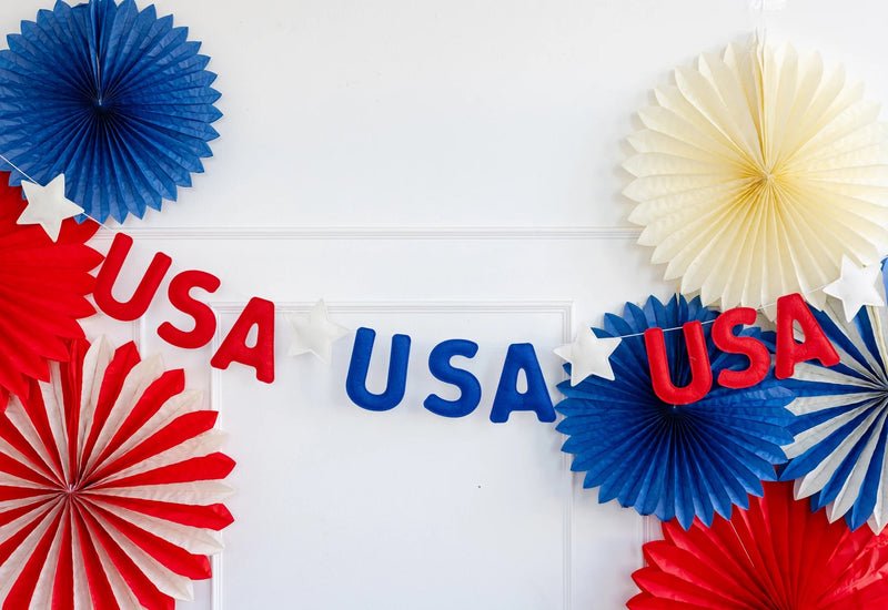 USA Puffy Felt Banner | 4th of July Banner, Patriotic Garland, Summer Birthday Party, 4th of July Party Decor, USA Photo Booth Banner