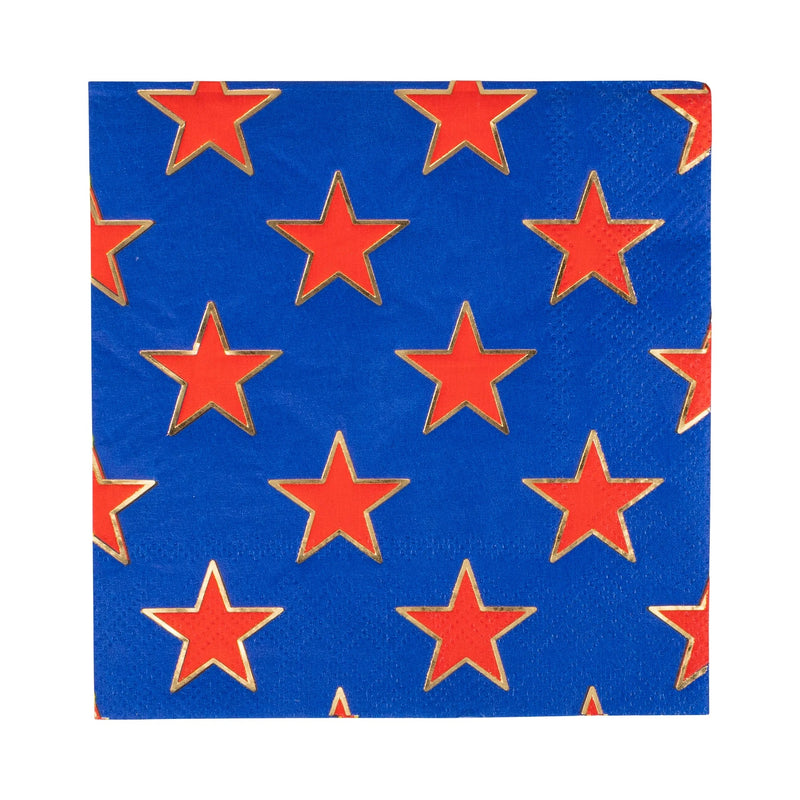 Gold Star Cocktail Napkins, 18ct | Patriotic Napkins, July 4th Paper Napkins, 4th of July Party Supplies, Fourth of July Tableware, Beverage