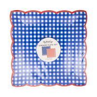 Red & Blue Gingham 9" Paper Plates, 8ct | Patriotic Plates, July 4th Paper Plates, 4th of July Party Supplies, Paper Dinner Plates